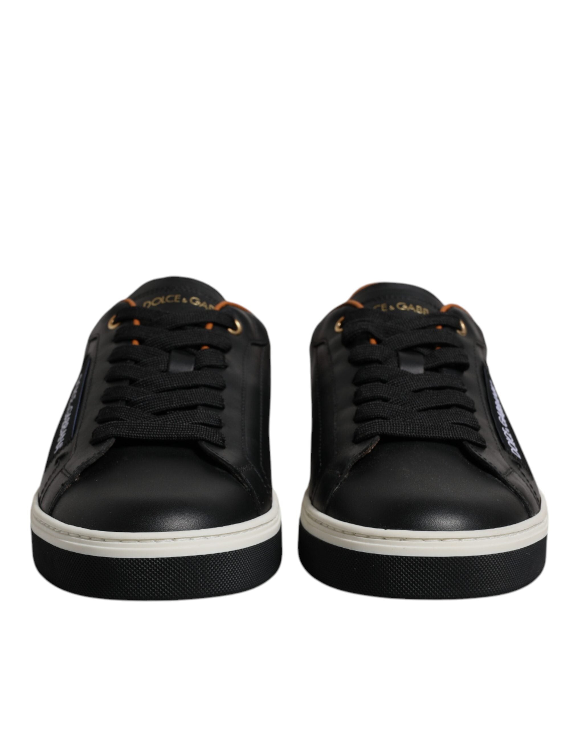 Dolce & Gabbana Schwarz Leder Low Top Männer Turnschuhe Schuhe
