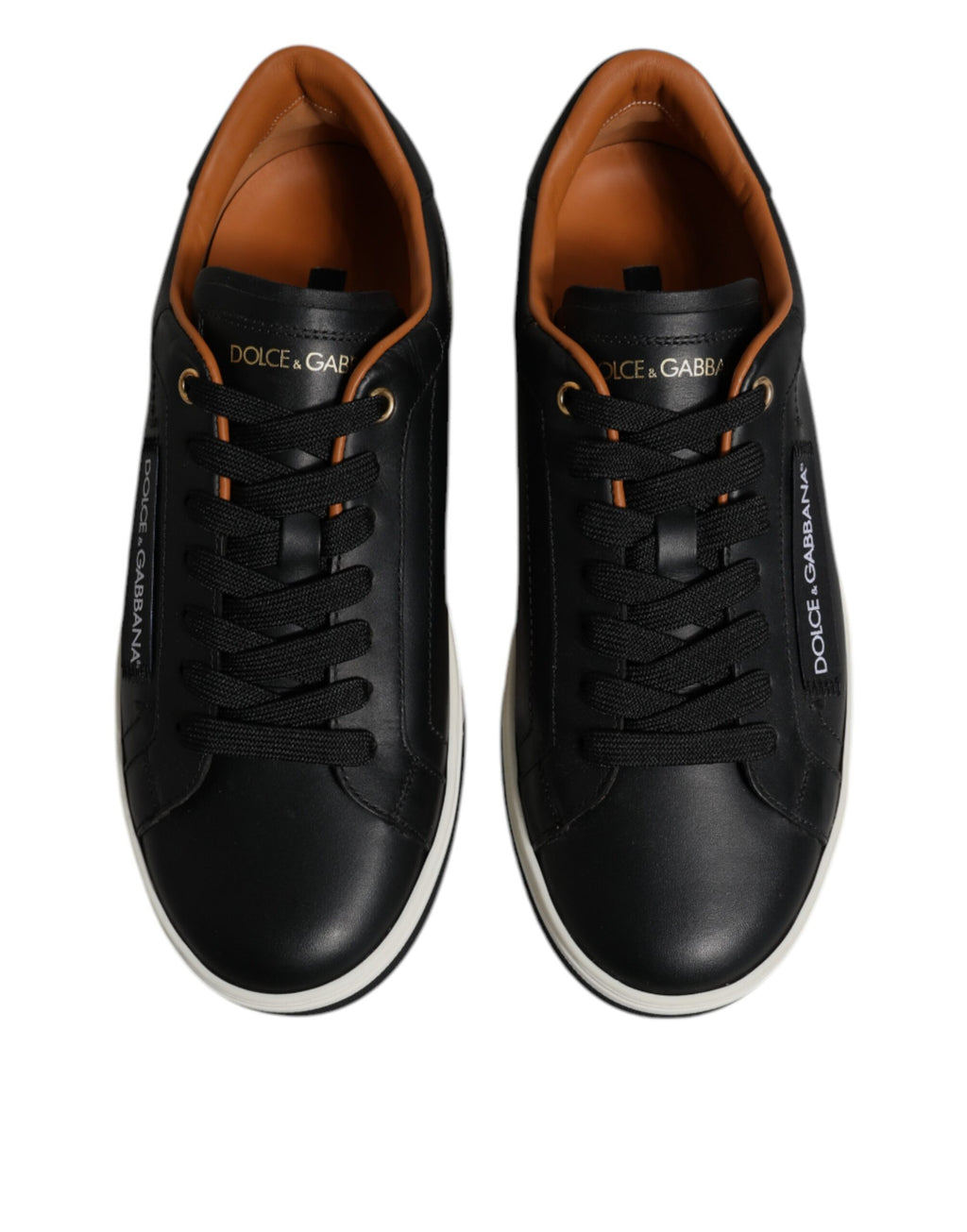 Dolce & Gabbana Schwarz Leder Low Top Männer Turnschuhe Schuhe