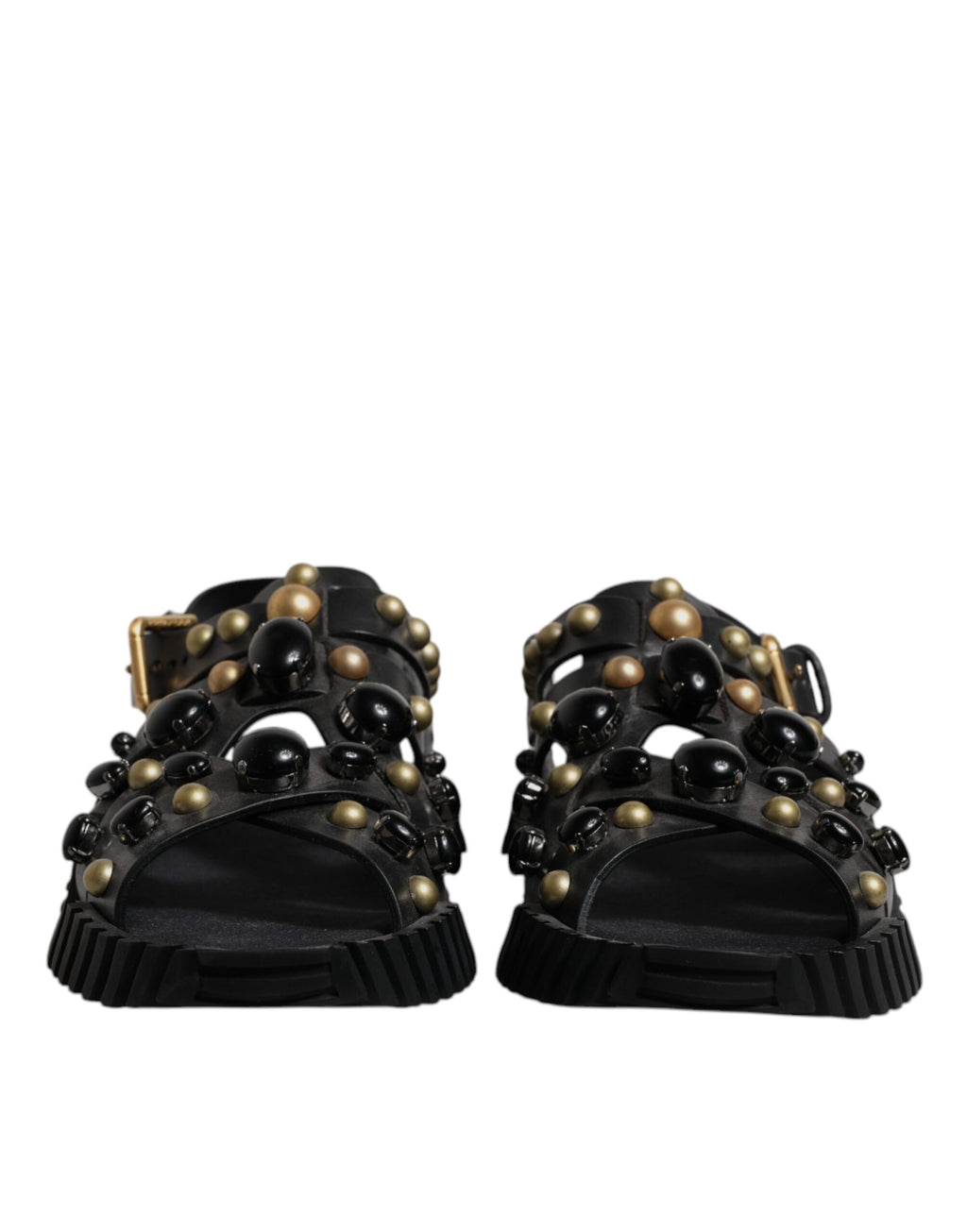 Dolce & Gabbana Black Leather Studded Sandals Shoes