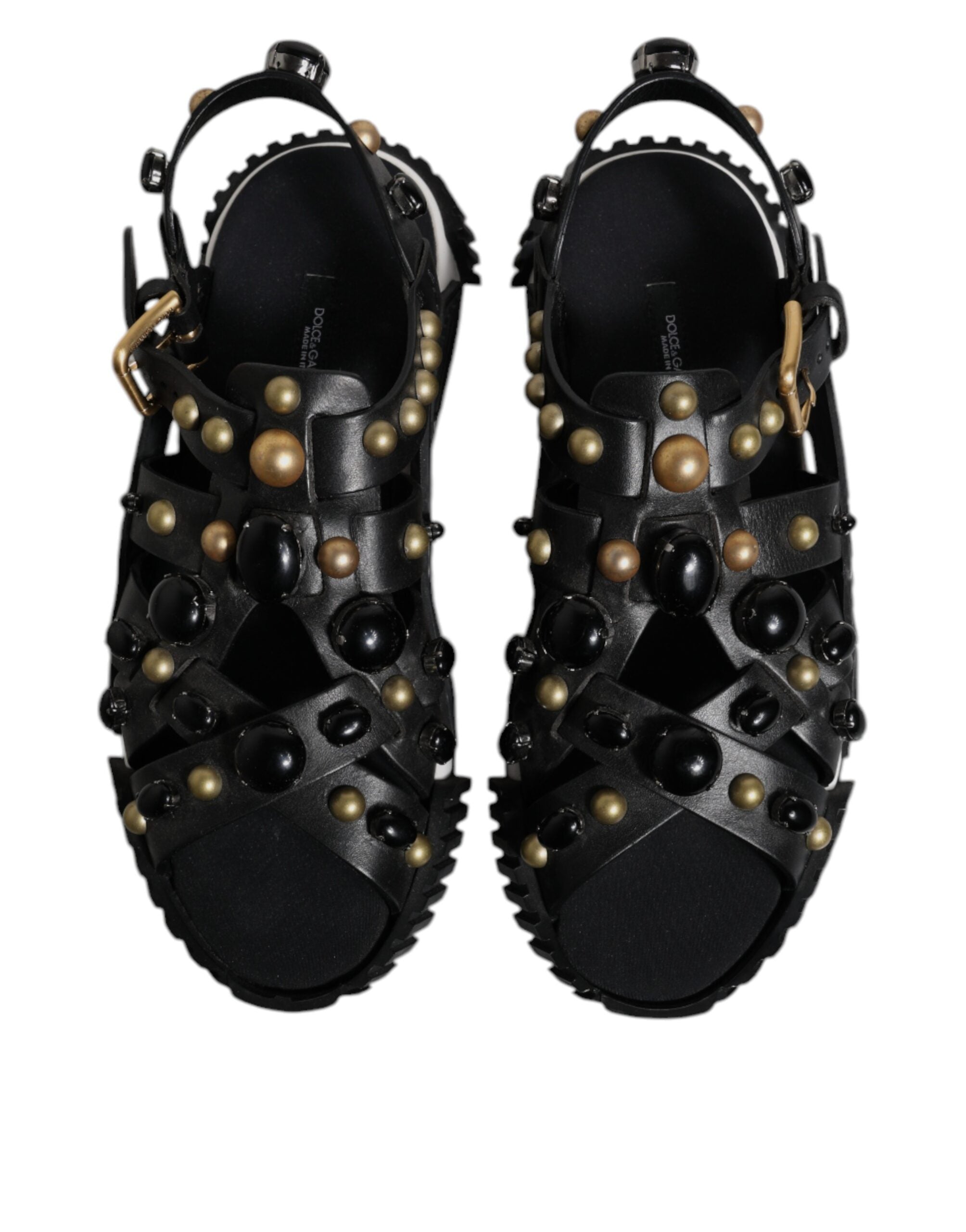Dolce & Gabbana Black Leather Studded Sandals Shoes