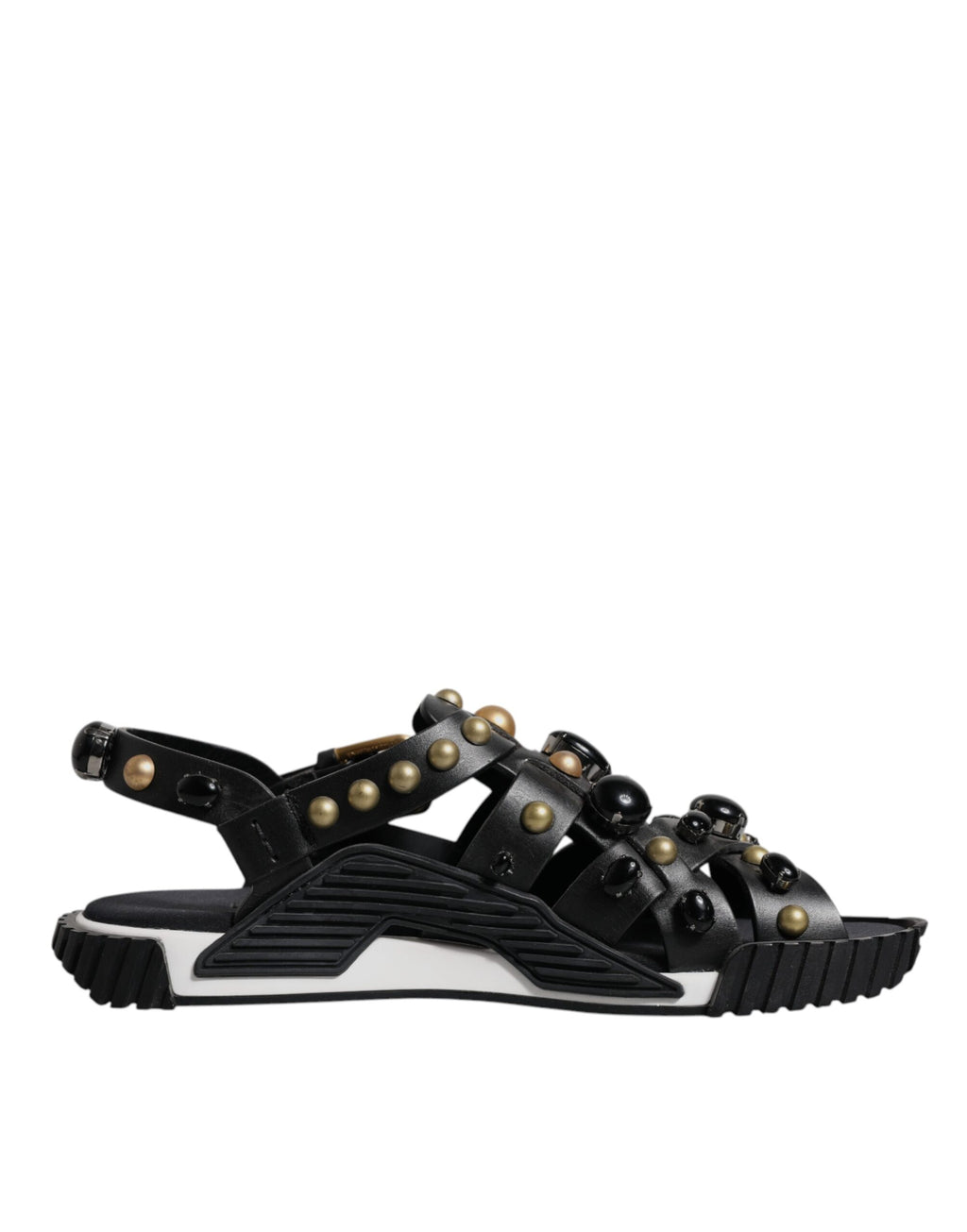 Dolce & Gabbana Black Leather Studded Sandals Shoes