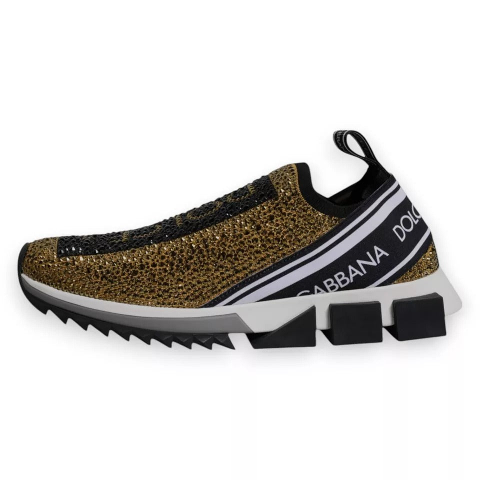 Dolce & Gabbana Gold Rhinestone Sorrento Sneakers Shoes