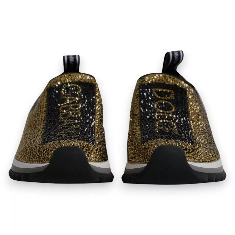 Dolce & Gabbana Gold Rhinestone Sorrento Sneakers Shoes