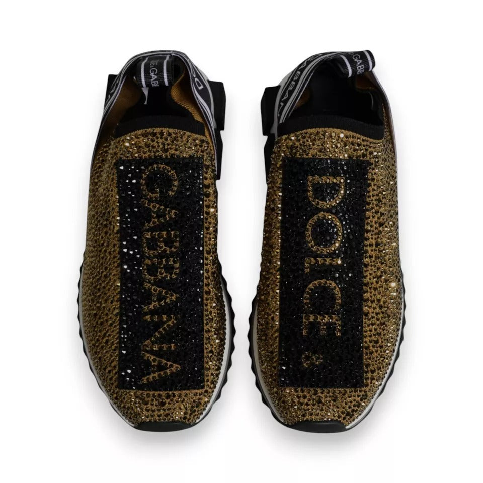 Dolce & Gabbana Gold Rhinestone Sorrento Sneakers Shoes