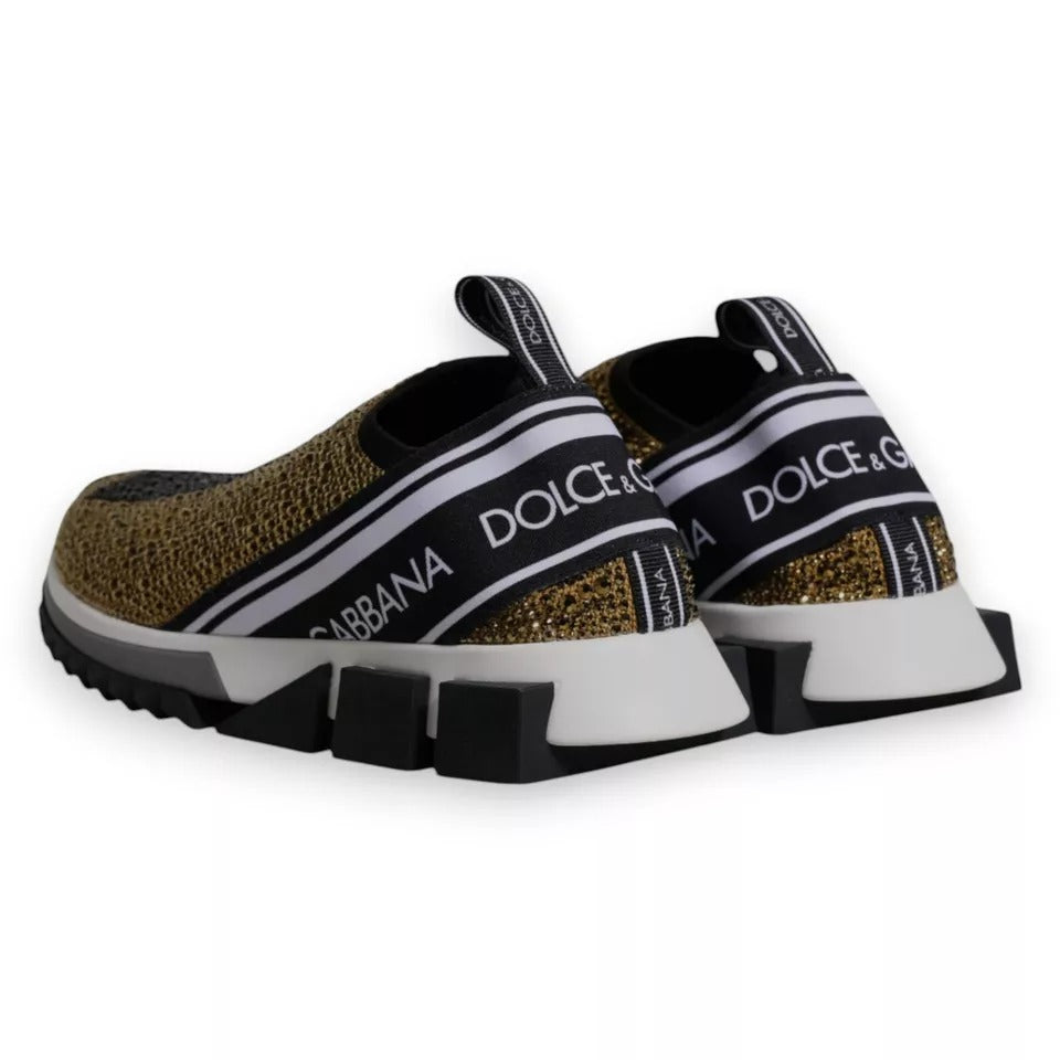 Dolce & Gabbana Gold Rhinestone Sorrento Sneakers Shoes