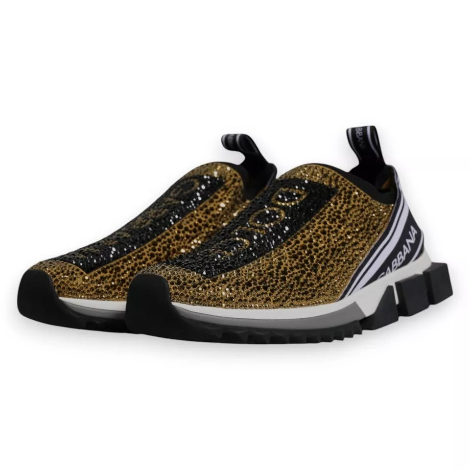 Dolce & Gabbana Gold Rhinestone Sorrento Sneakers Shoes