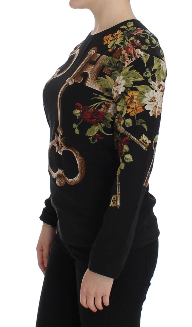 Dolce & Gabbana Black Floral Print Silk Blouse Top