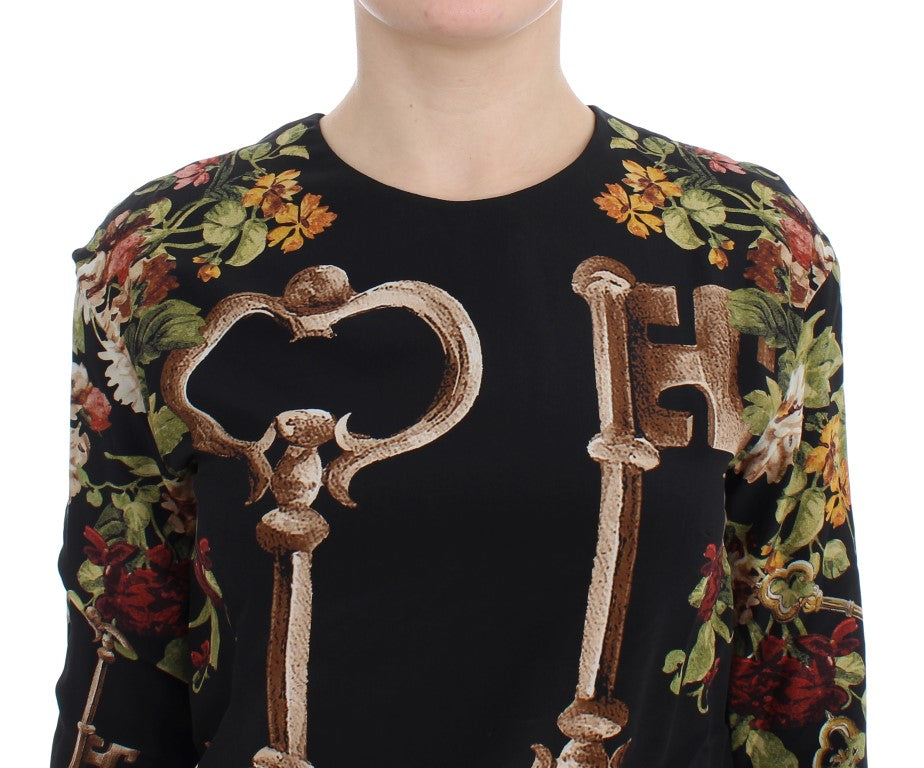 Dolce & Gabbana Black Floral Print Silk Blouse Top
