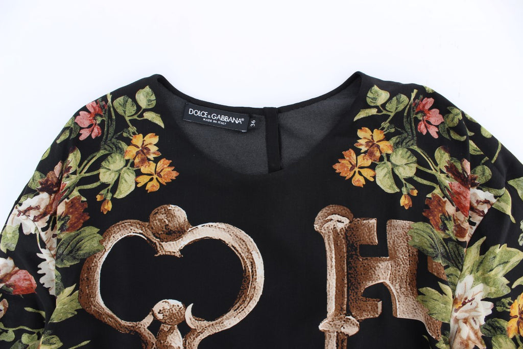 Dolce & Gabbana Black Floral Print Silk Blouse Top