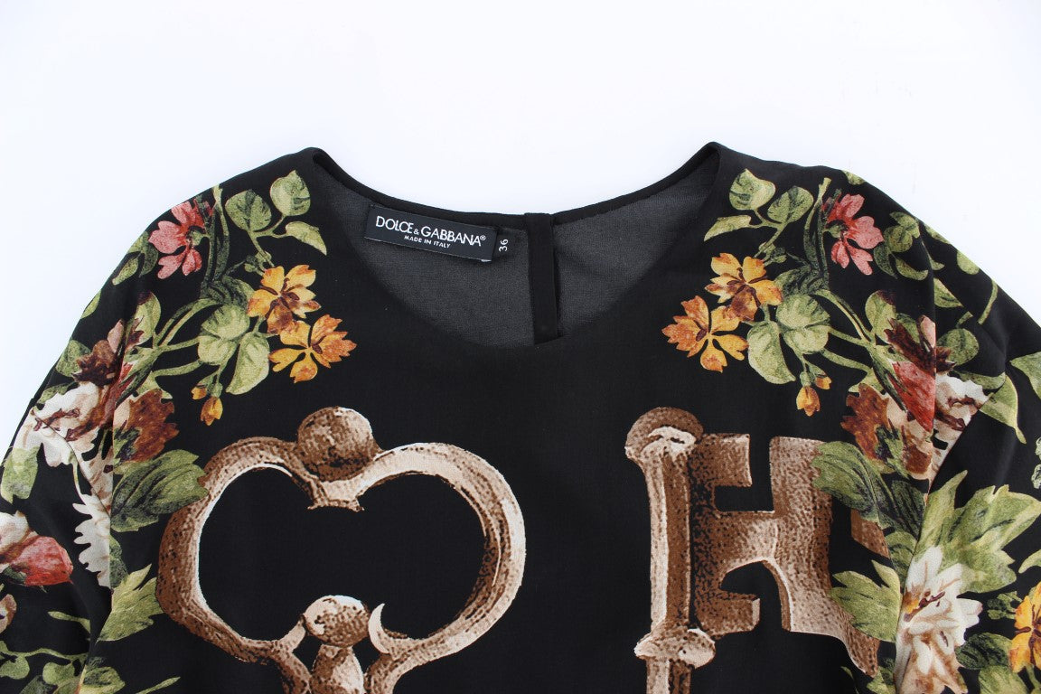 Dolce & Gabbana Black Floral Print Silk Blouse Top