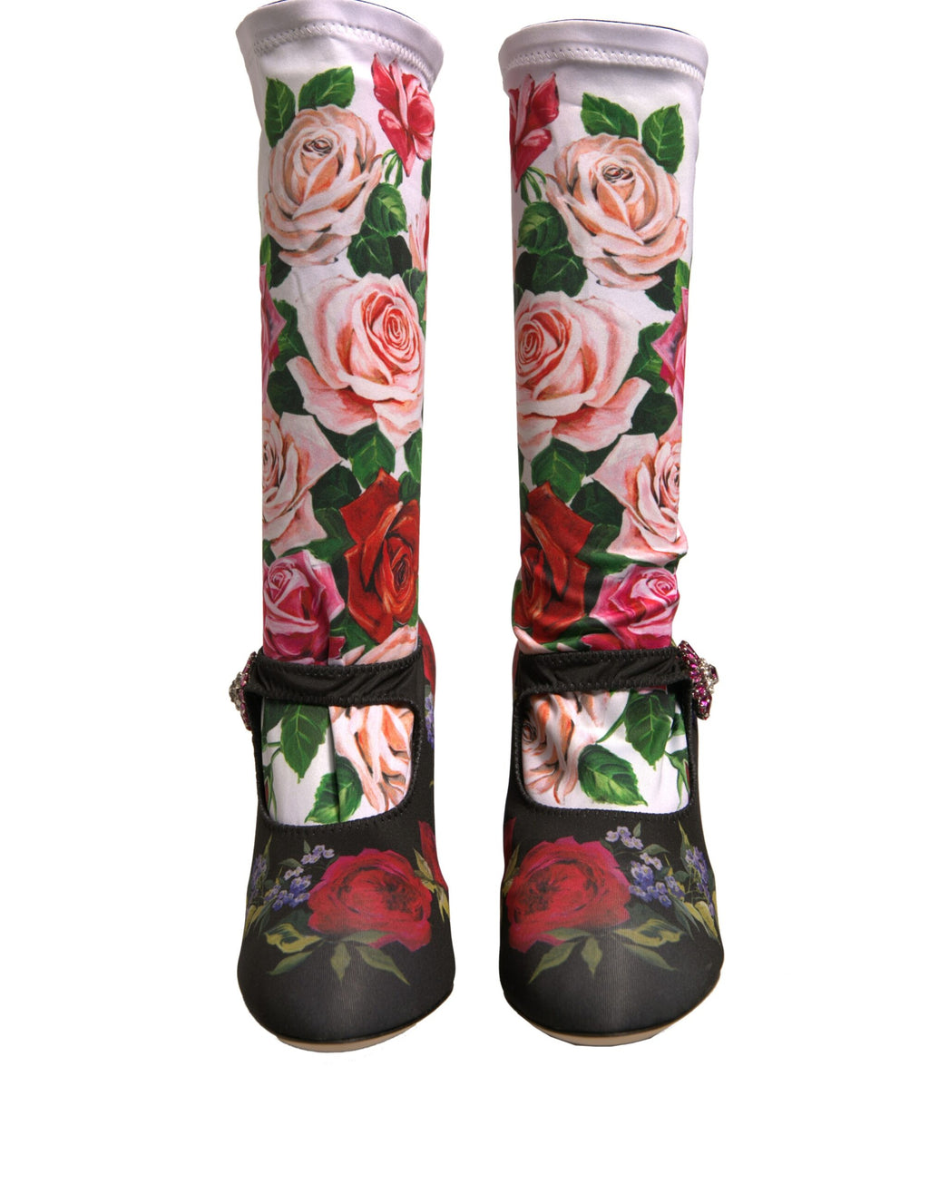 Dolce & Gabbana Black Floral Sock Crystal Boot Jersey Shoes
