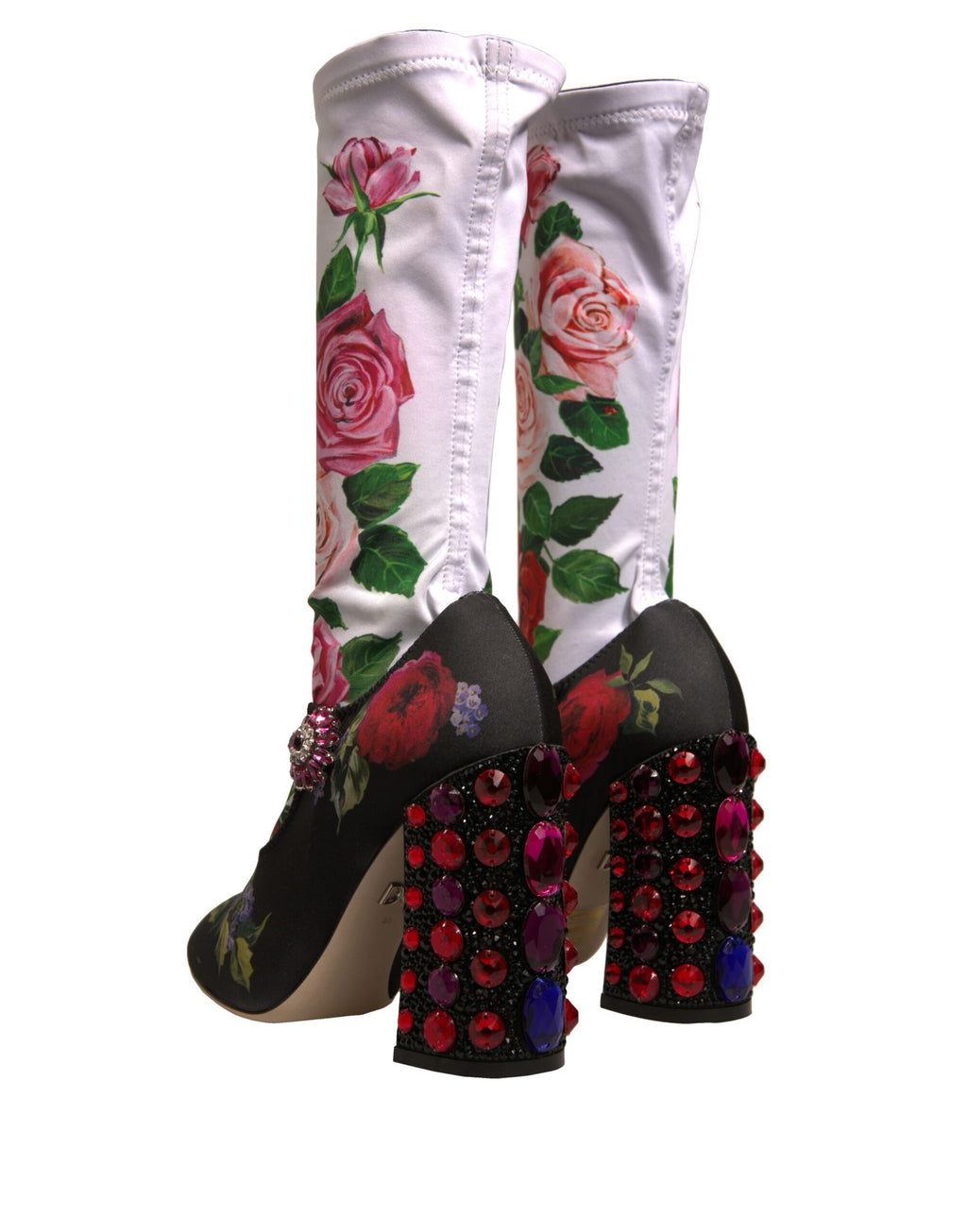 Dolce & Gabbana Black Floral Sock Crystal Boot Jersey Shoes