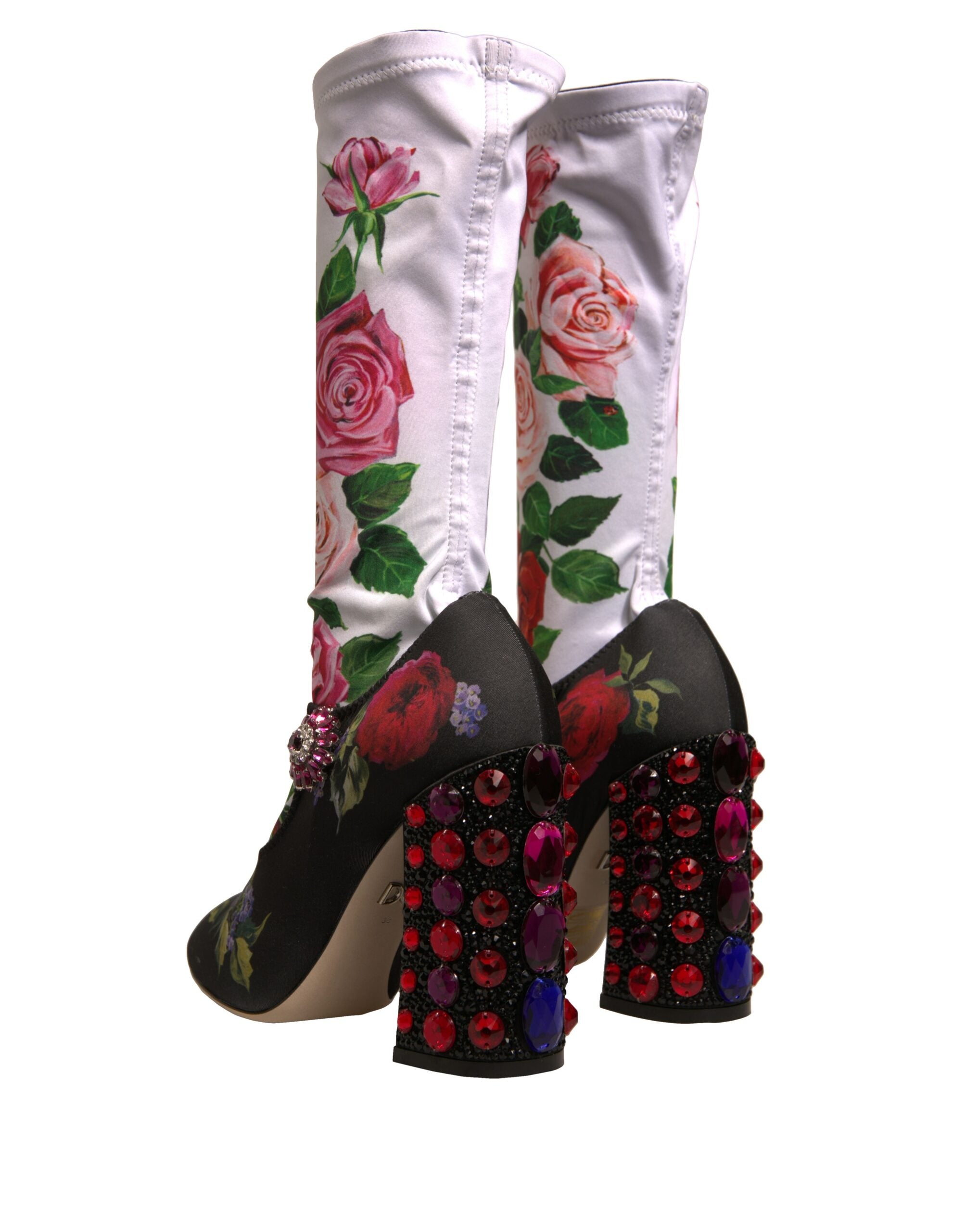 Dolce & Gabbana Black Floral Sock Crystal Boot Jersey Shoes