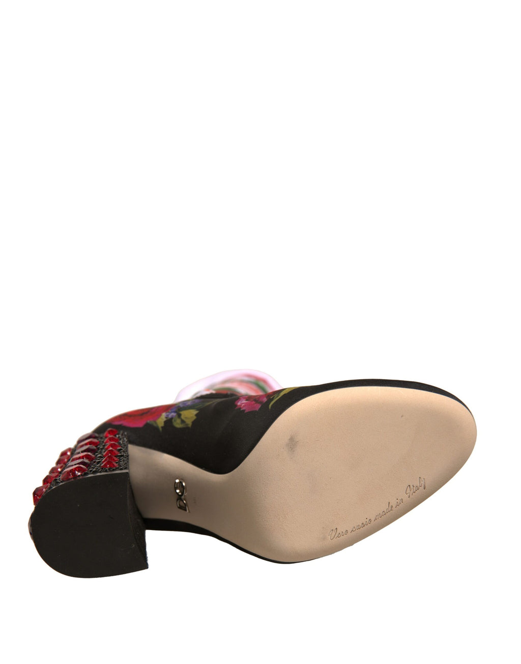 Dolce & Gabbana Black Floral Sock Crystal Boot Jersey Shoes