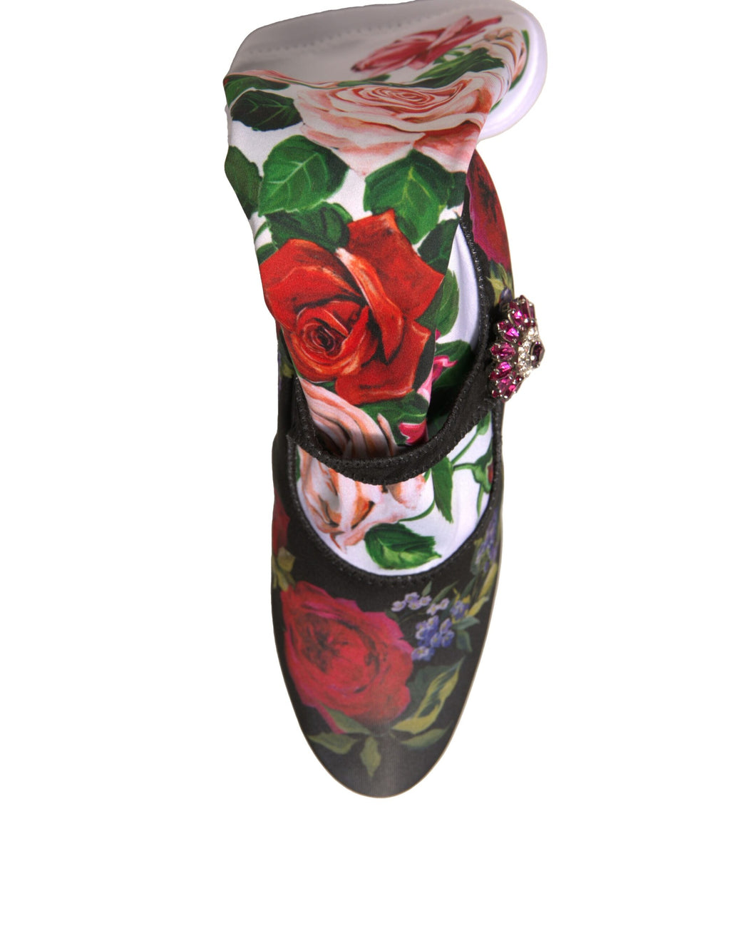 Dolce & Gabbana Black Floral Sock Crystal Boot Jersey Shoes