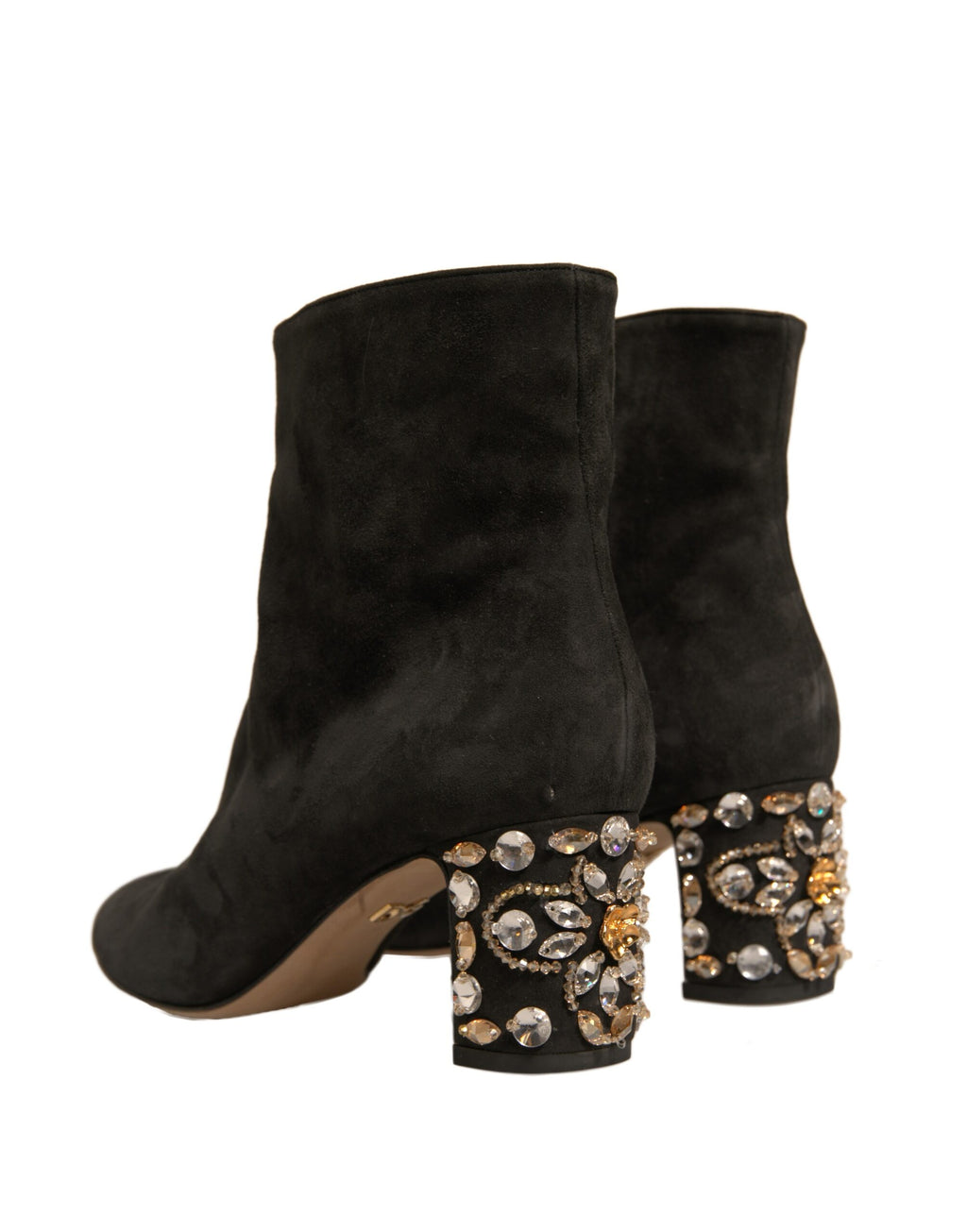Dolce & Gabbana Black Embellished Heel Boots Shoes