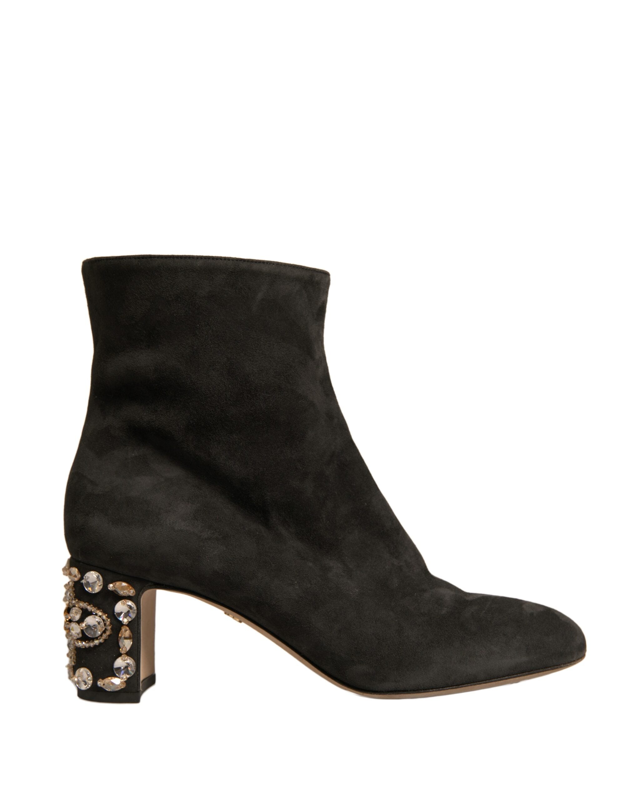 Dolce & Gabbana Black Embellished Heel Boots Shoes