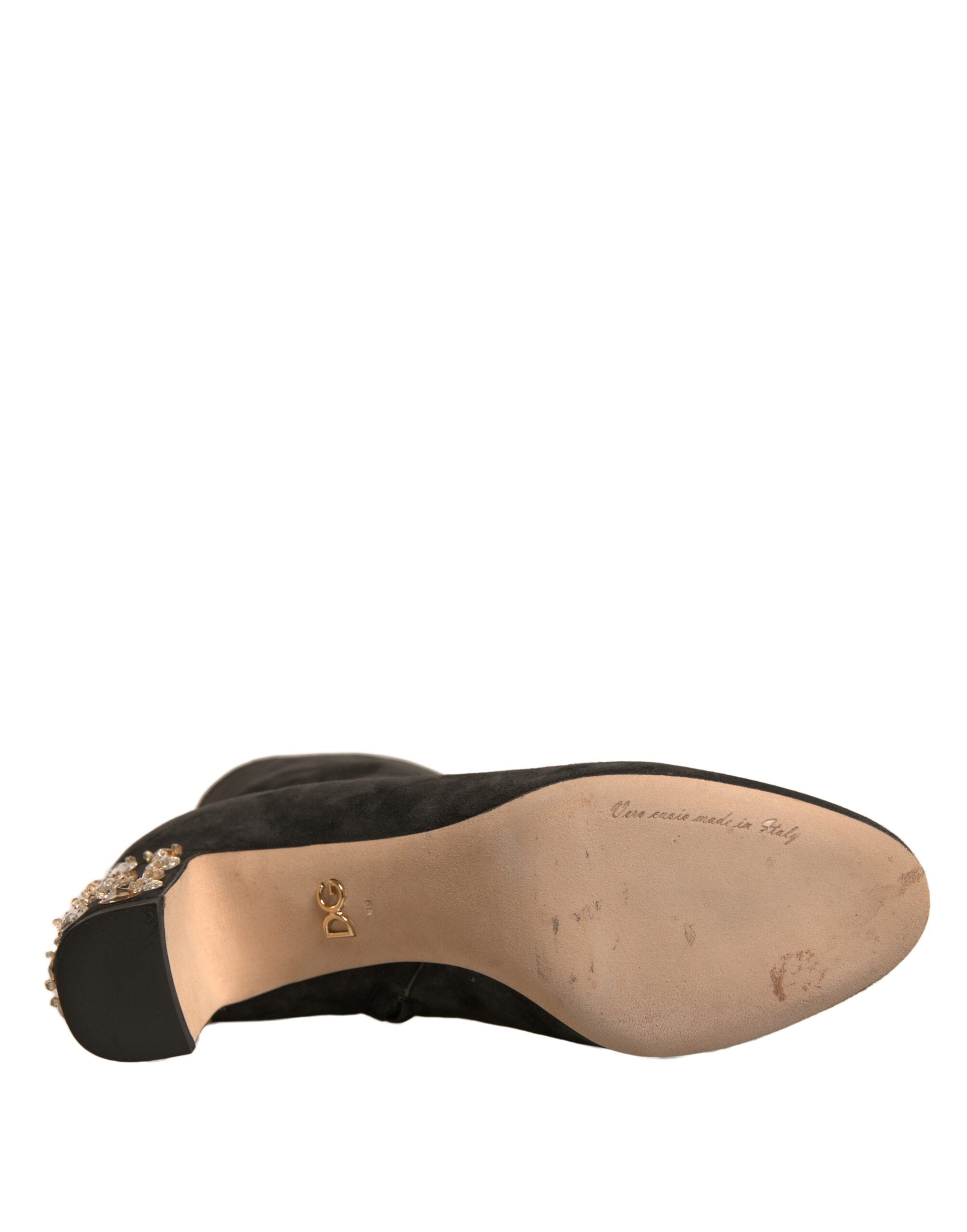 Dolce & Gabbana Black Embellished Heel Boots Shoes
