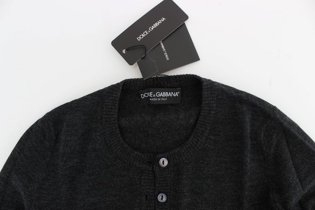 Dolce & Gabbana Grauer Wollpullover mit Knopfleiste