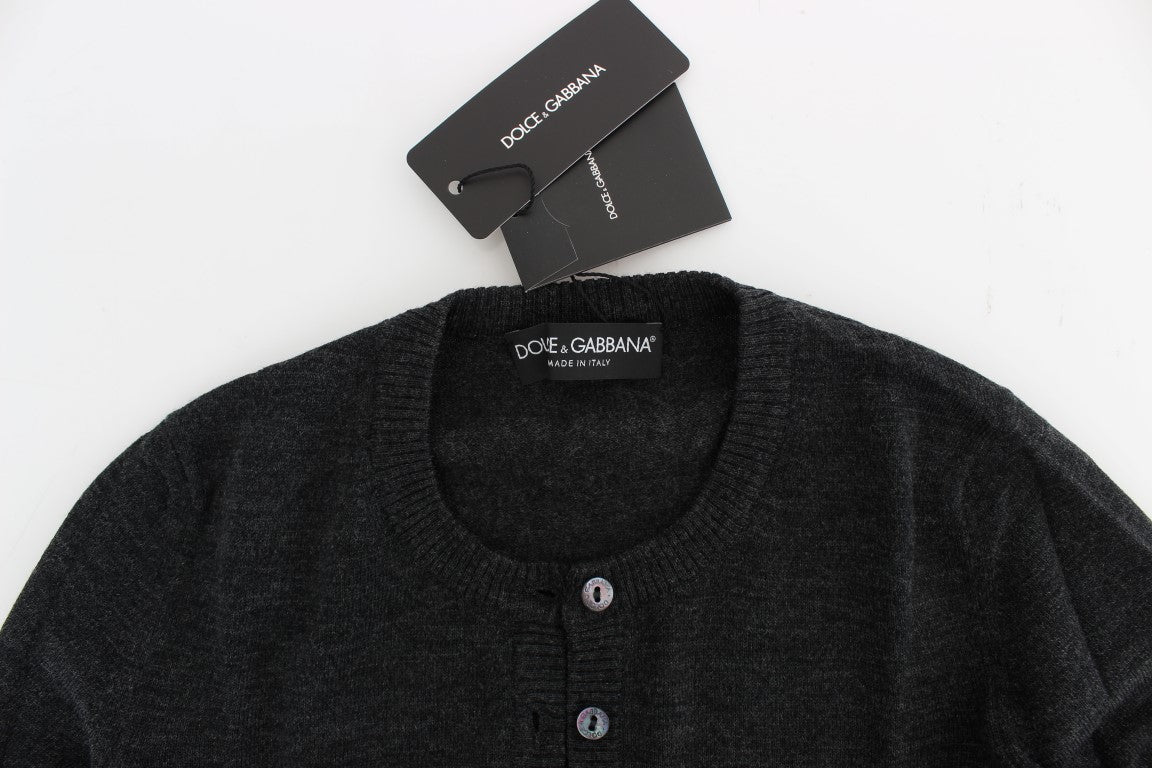 Dolce & Gabbana Grauer Wollpullover mit Knopfleiste