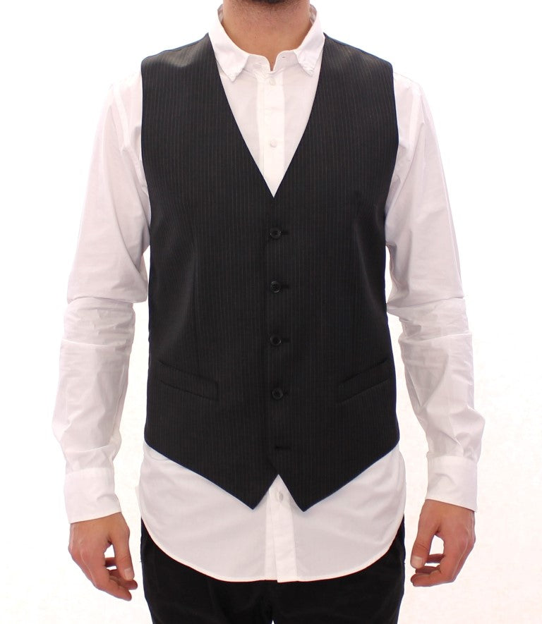 Dolce & Gabbana Grey Striped Single-Breasted Wool Waistcoat