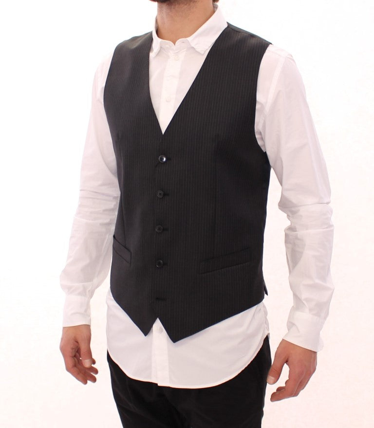 Dolce & Gabbana Grey Striped Single-Breasted Wool Waistcoat