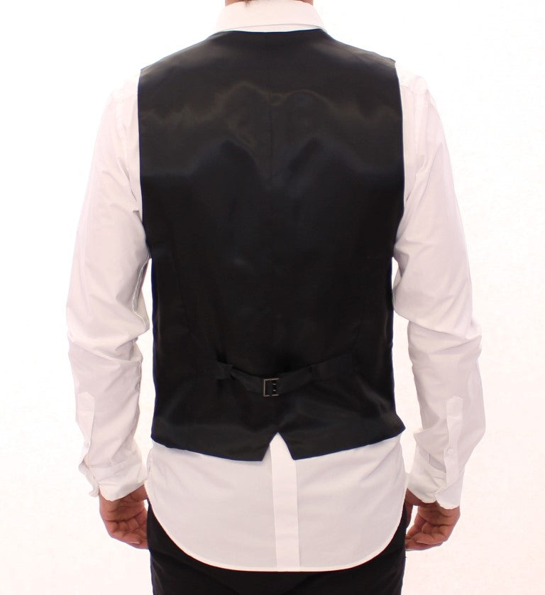 Dolce & Gabbana Grey Striped Single-Breasted Wool Waistcoat