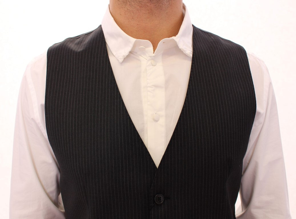 Dolce & Gabbana Grey Striped Single-Breasted Wool Waistcoat