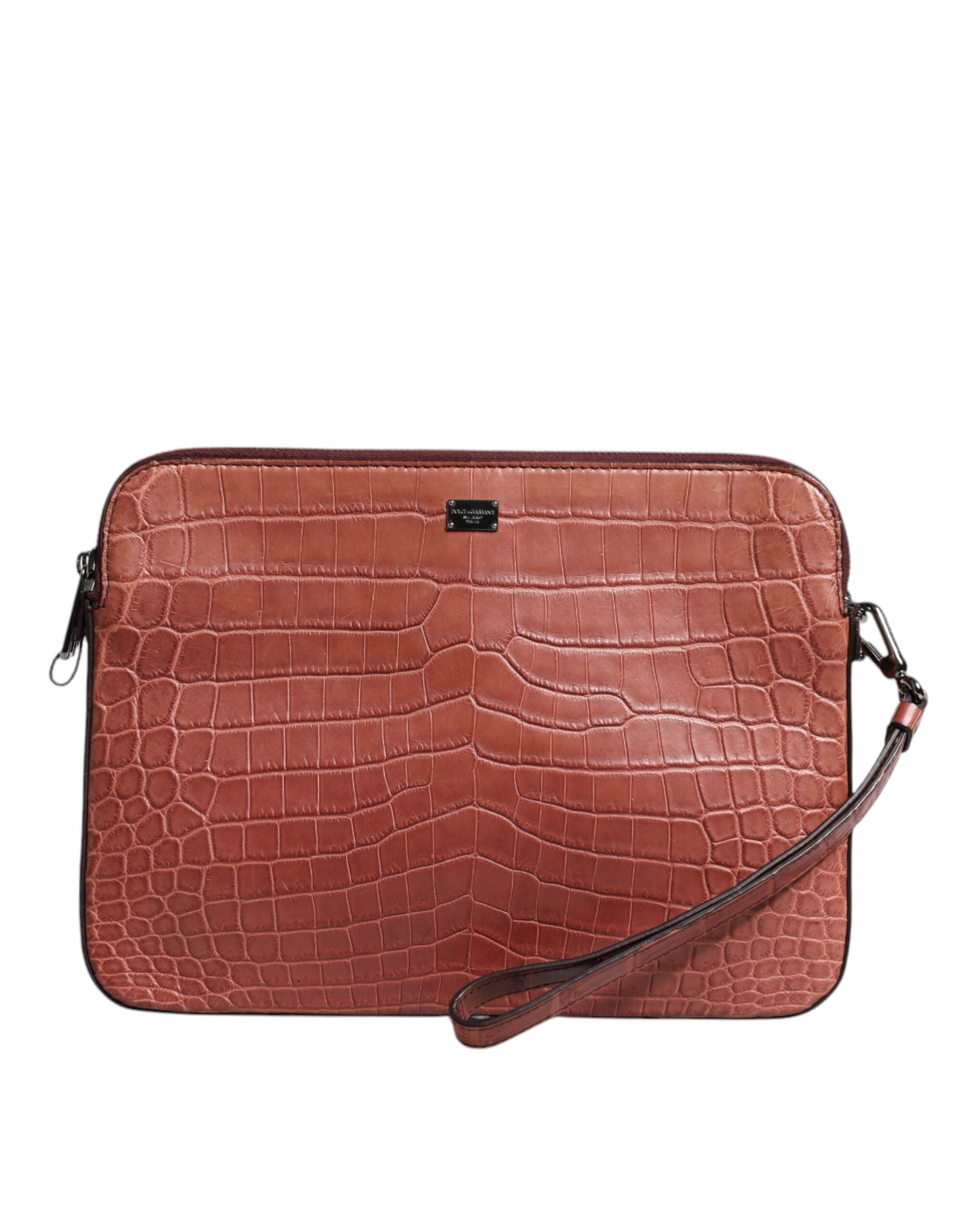 Dolce & Gabbana Bordeaux Krokoleder Logo-Plakette Herren Aktentasche Tasche