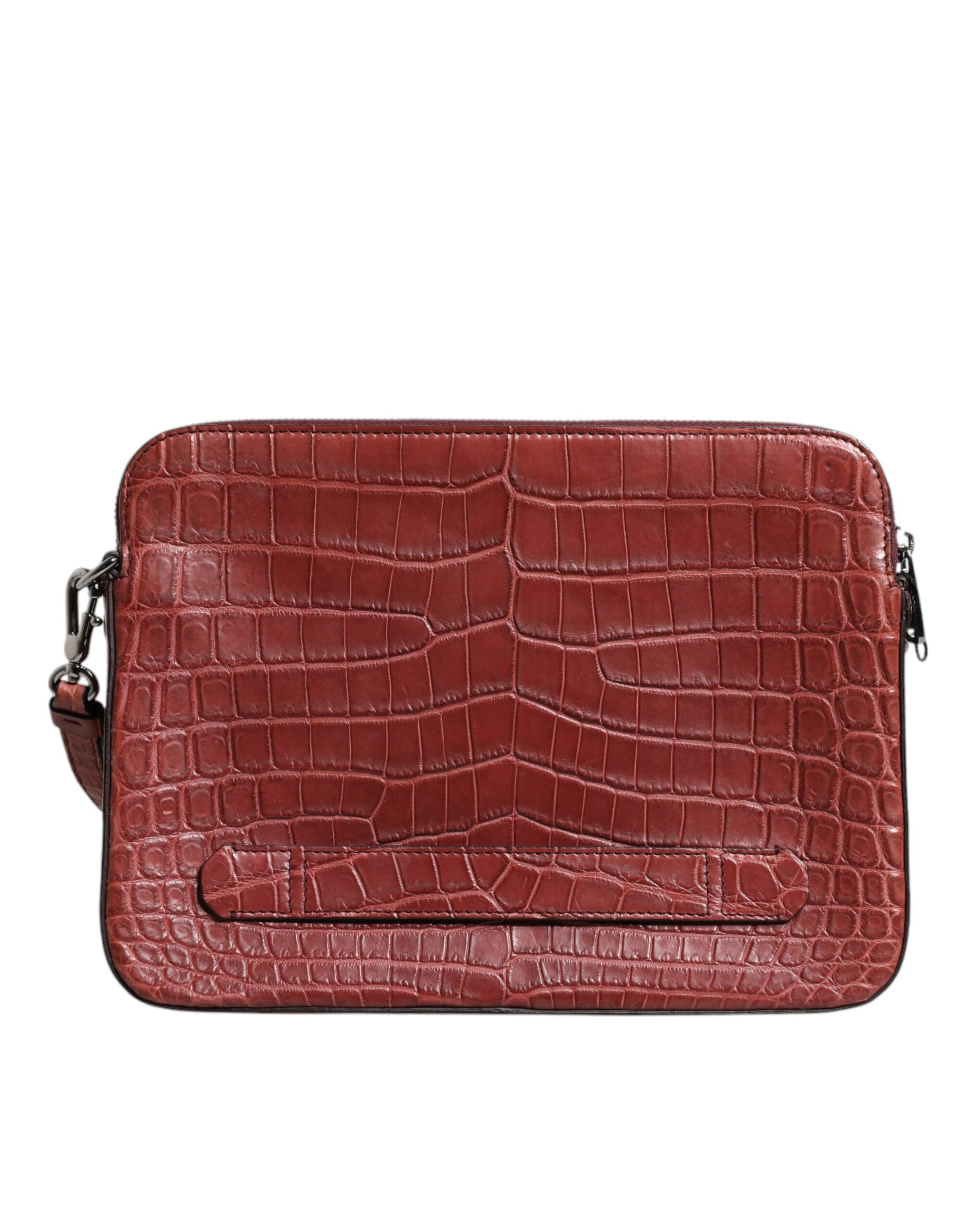 Dolce & Gabbana Bordeaux Krokoleder Logo-Plakette Herren Aktentasche Tasche