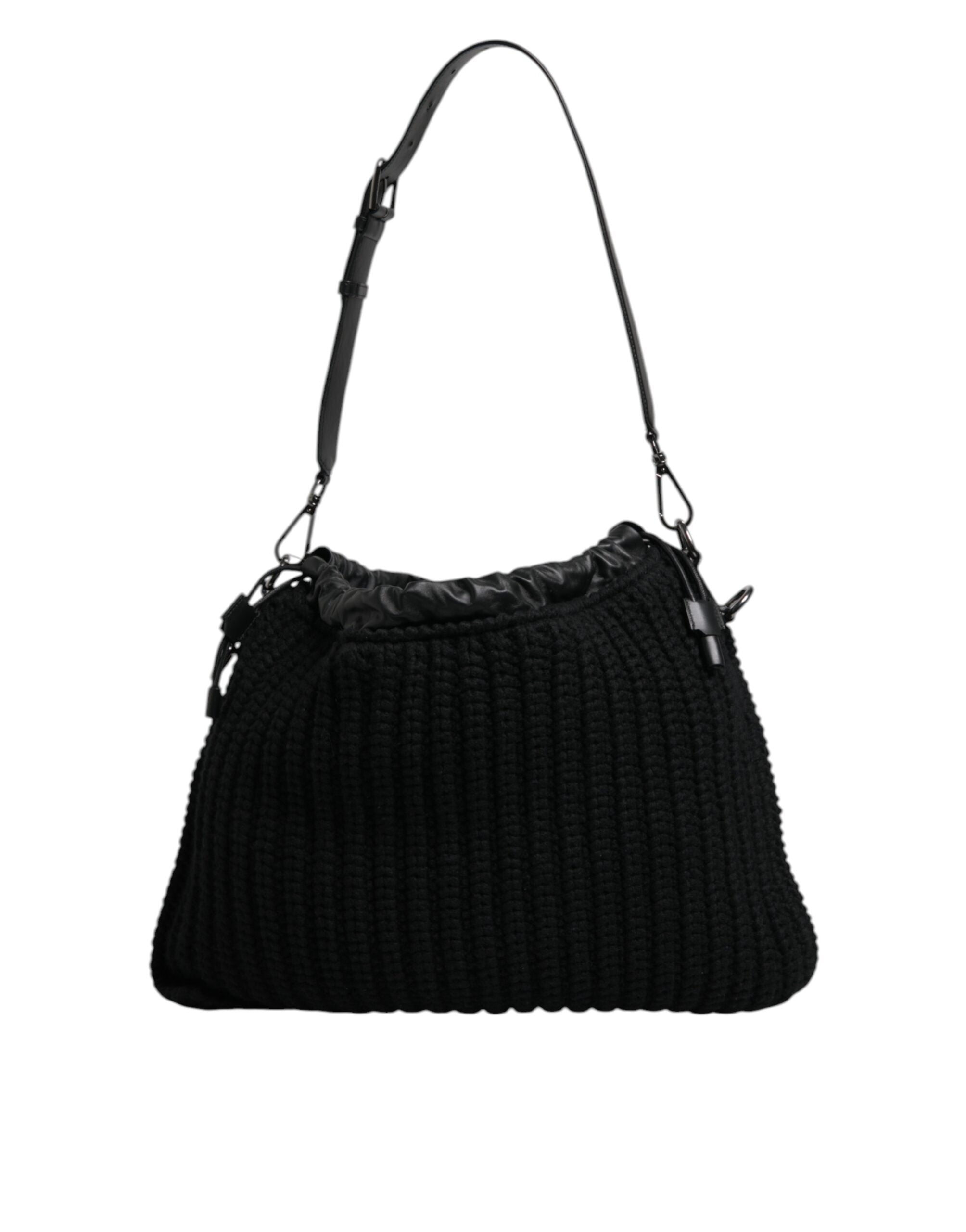Dolce & Gabbana Black Leather Cross-Body Bag with Cashmere Knit