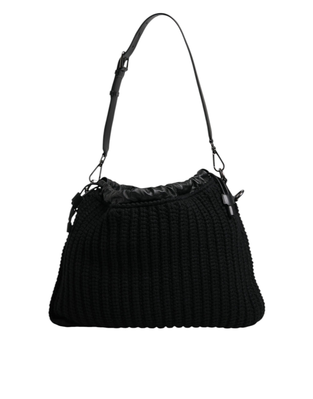 Dolce & Gabbana Black Leather Cross-Body Bag with Cashmere Knit