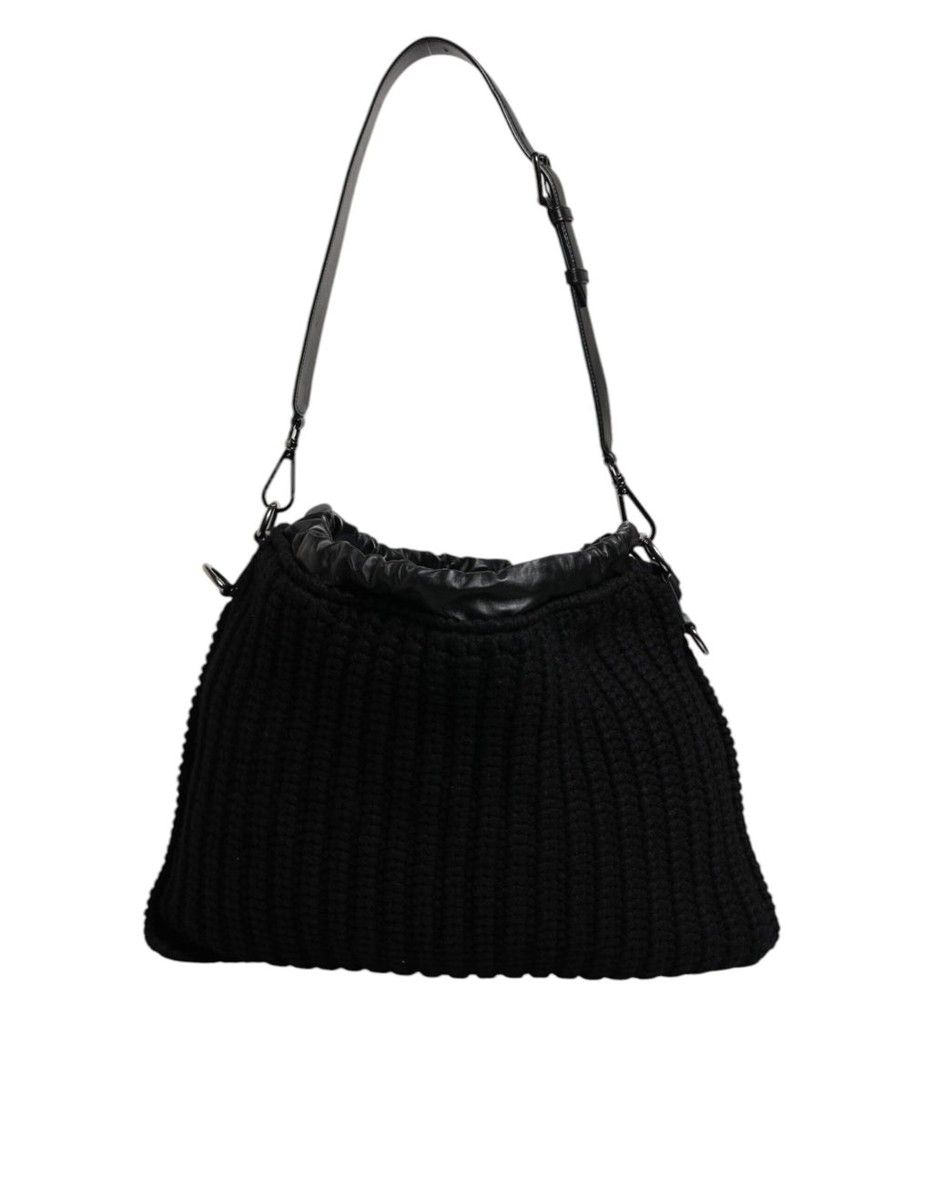 Dolce & Gabbana Black Leather Cross-Body Bag with Cashmere Knit