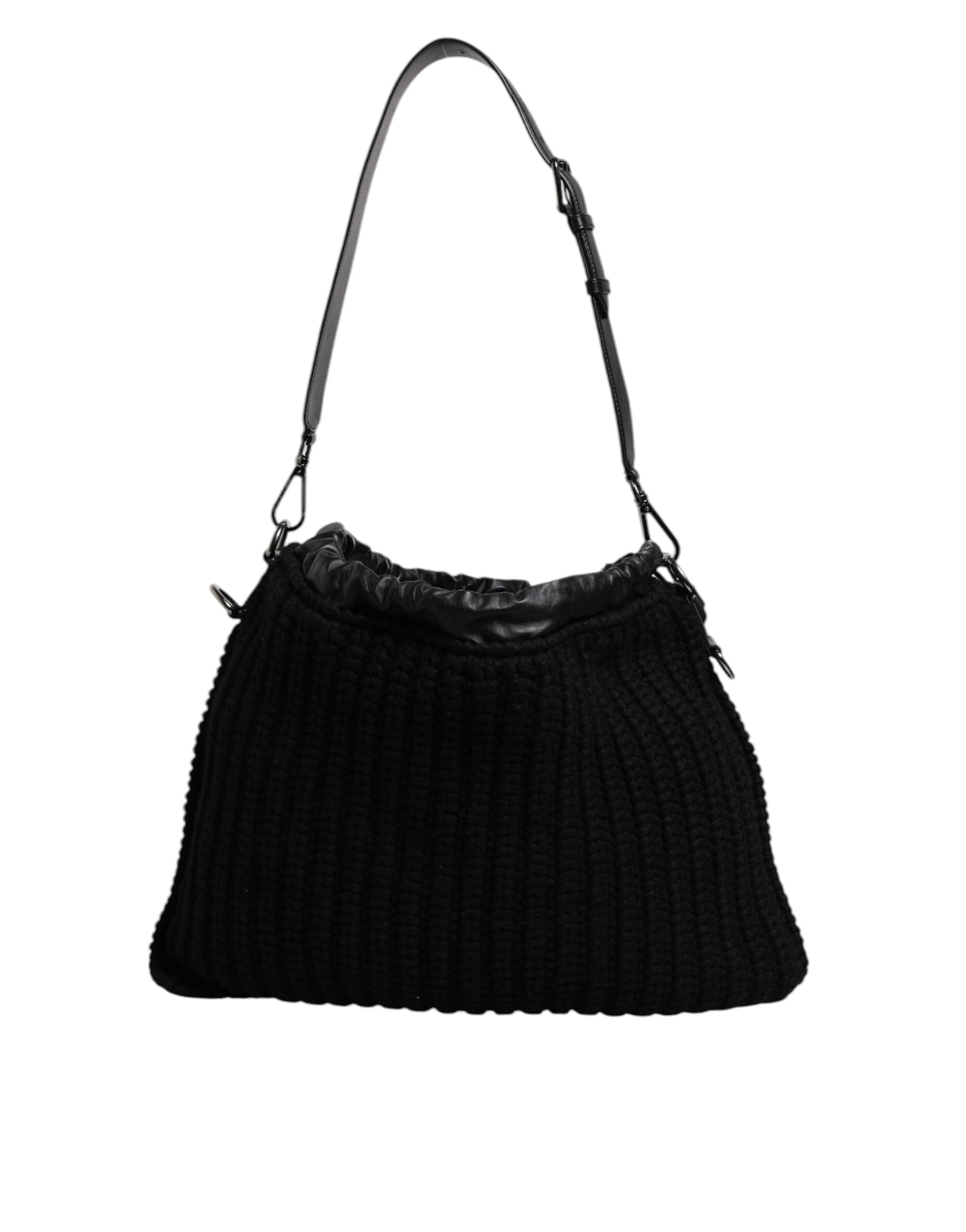 Dolce & Gabbana Black Leather Cross-Body Bag with Cashmere Knit