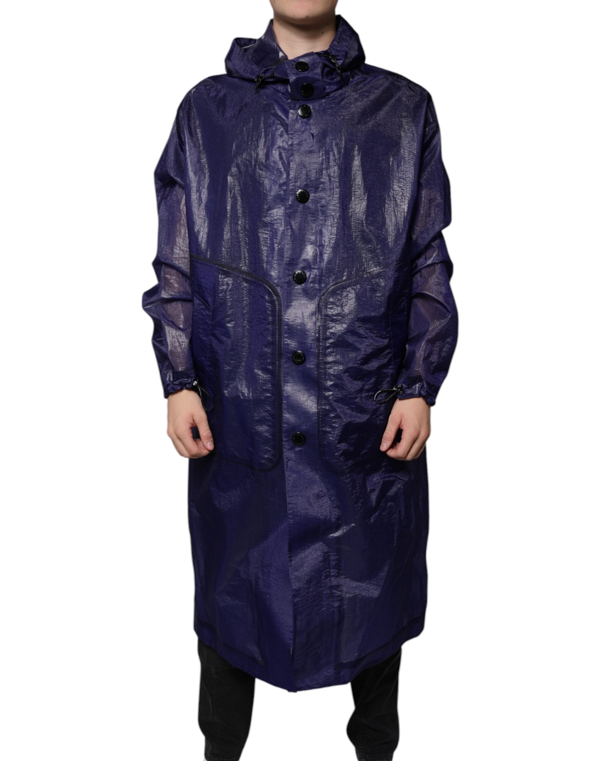 Dolce & Gabbana Dark Blue Cotton Hooded Men's Raincoat Jacket