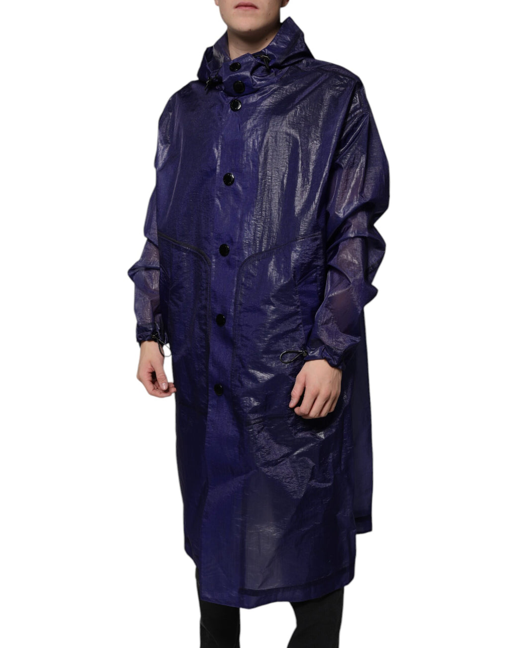 Dolce & Gabbana Dark Blue Cotton Hooded Men's Raincoat Jacket