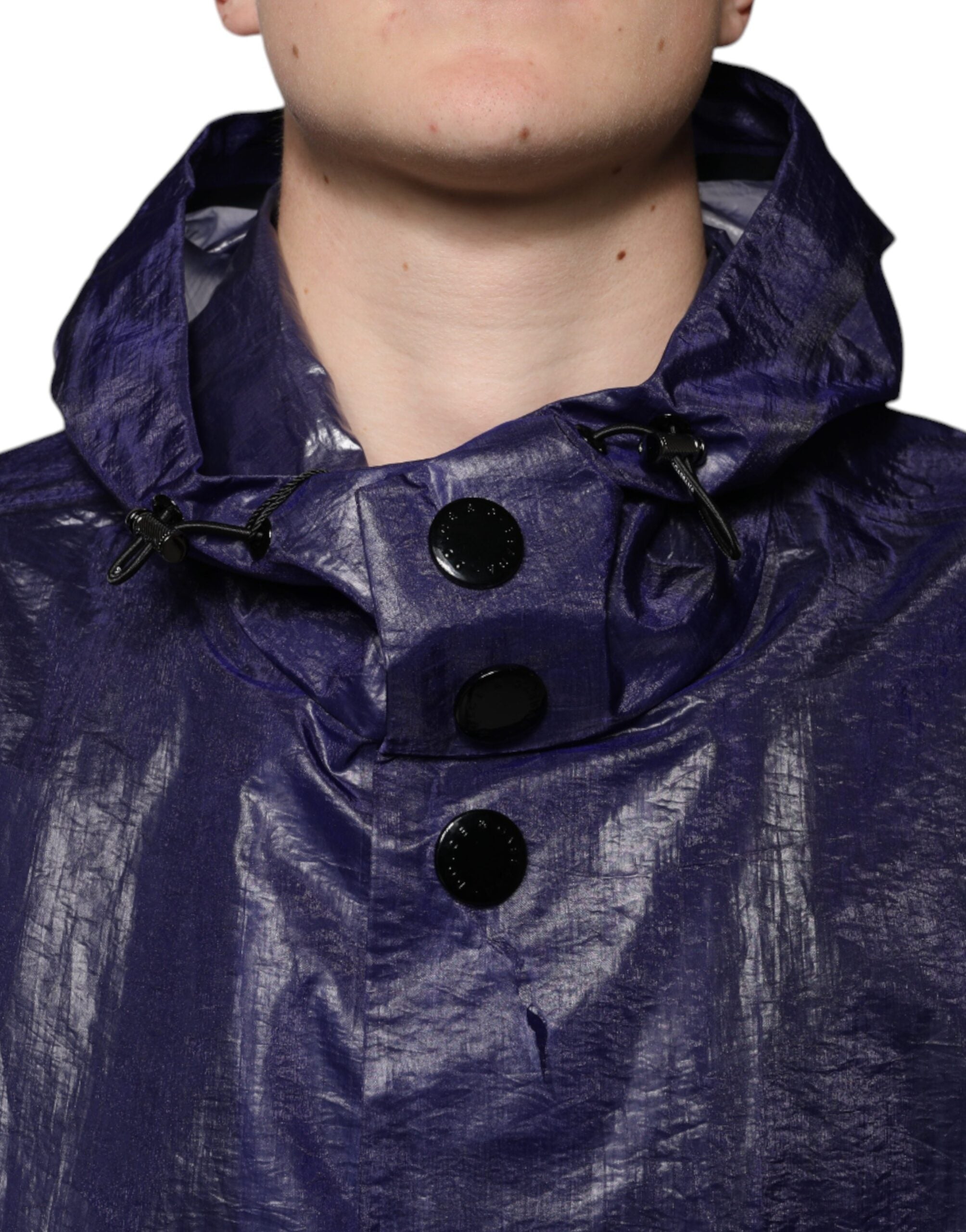 Dolce & Gabbana Dark Blue Cotton Hooded Men's Raincoat Jacket