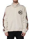 Dolce & Gabbana Beige Logo-Appliqué Cotton Corduroy Zip-Up Jacket