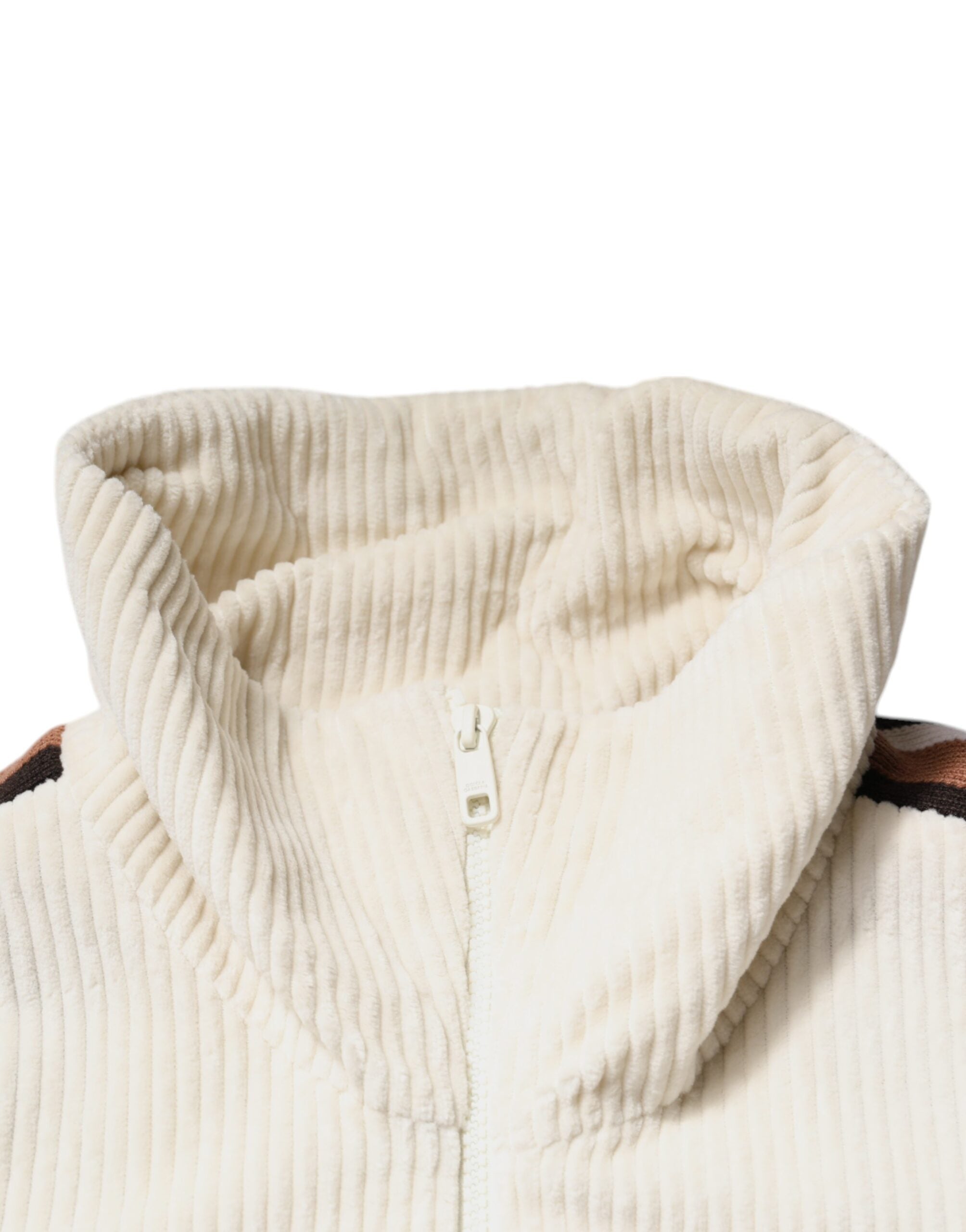 Dolce & Gabbana Beige Logo-Appliqué Cotton Corduroy Zip-Up Jacket