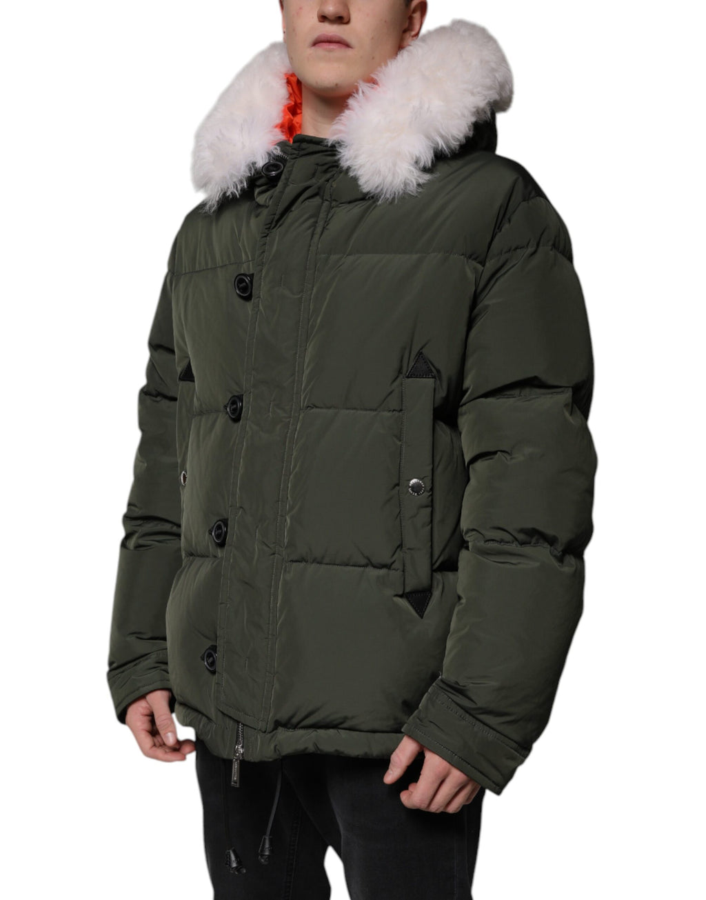 Dsquared² Green Hooded Long-Sleeve Jacket in Fur and Shearling