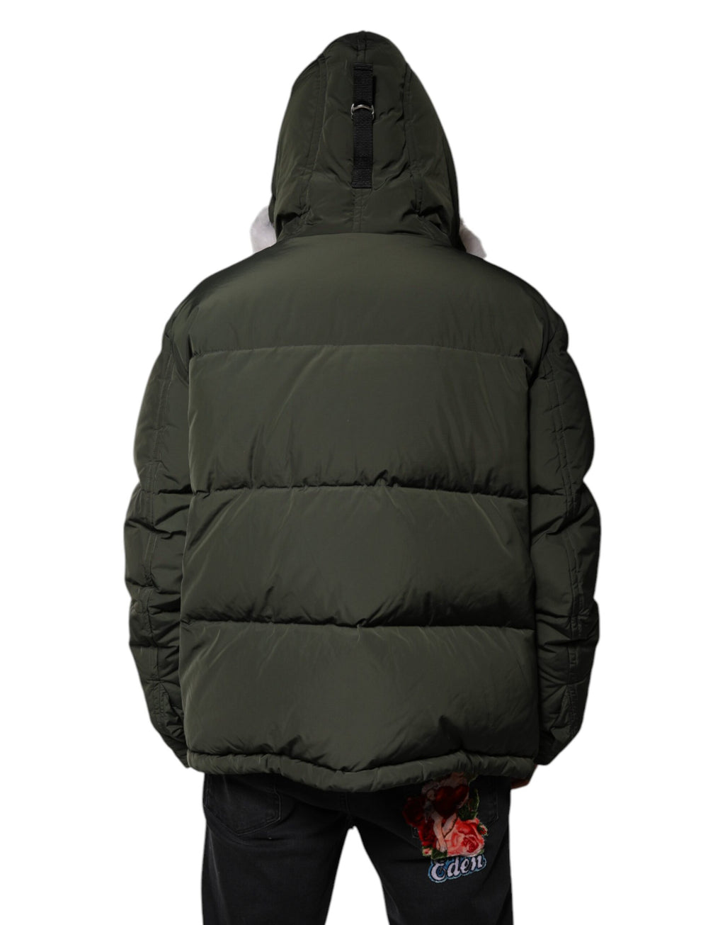 Dsquared² Green Hooded Long-Sleeve Jacket in Fur and Shearling