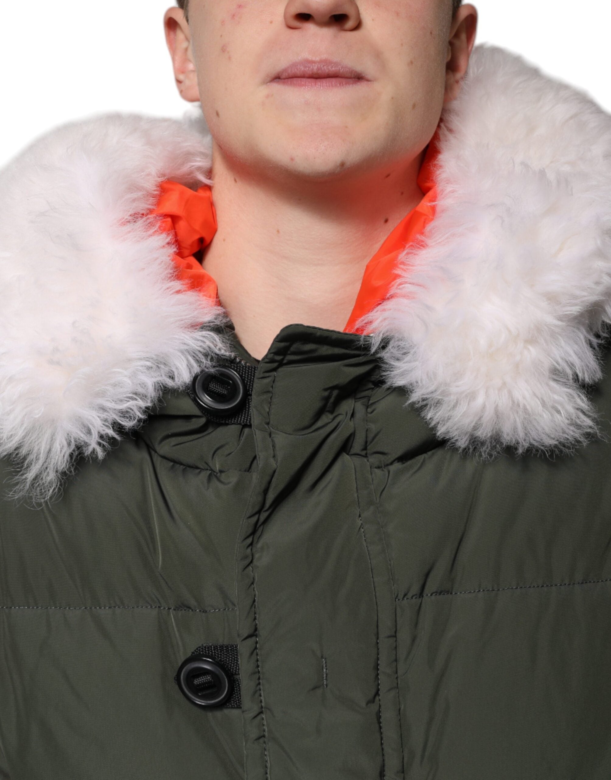 Dsquared² Green Hooded Long-Sleeve Jacket in Fur and Shearling