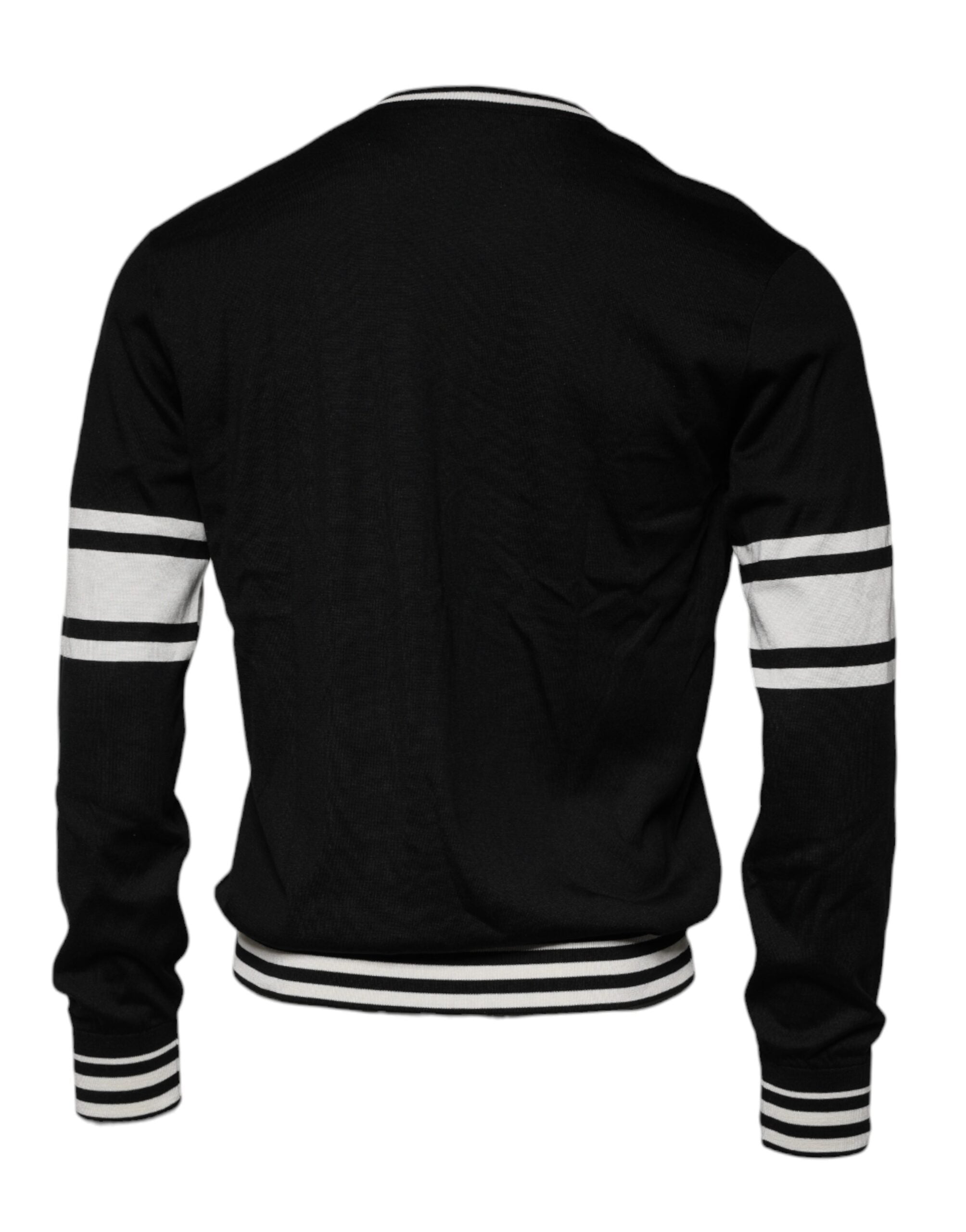 Dolce & Gabbana Black White Guitar Silk Crew-Neck Sweater