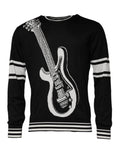Dolce & Gabbana Black White Guitar Silk Crew-Neck Sweater