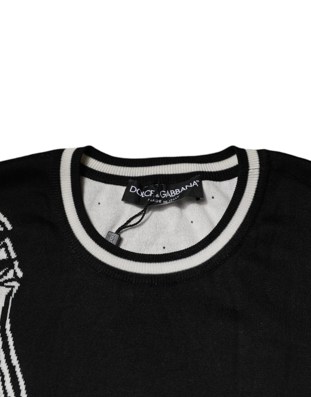 Dolce & Gabbana Black White Guitar Silk Crew-Neck Sweater
