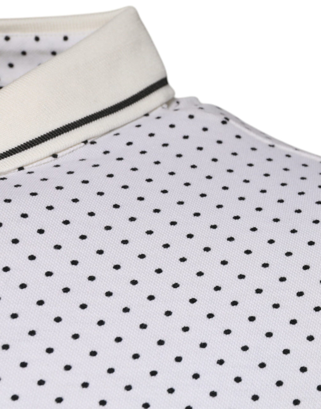 Dolce & Gabbana White Polka Dot Cotton Polo Shirt with Collar