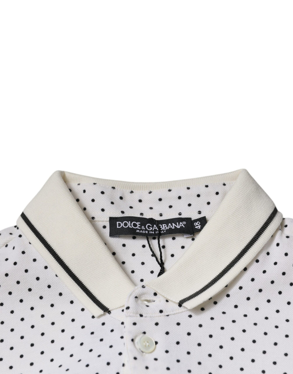Dolce & Gabbana White Polka Dot Cotton Polo Shirt with Collar