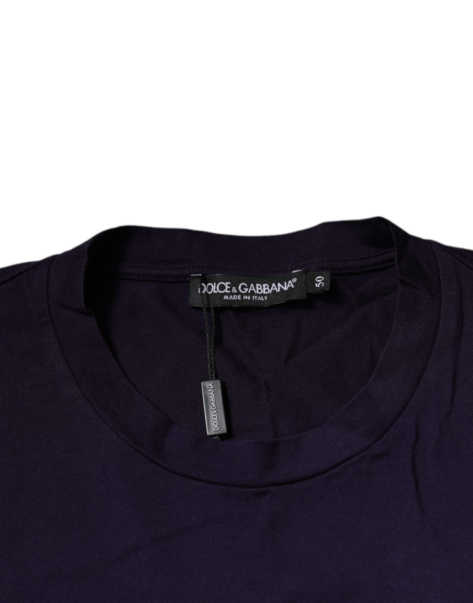 Dolce & Gabbana Lilac DG Logo Cotton Crew Neck T-Shirt