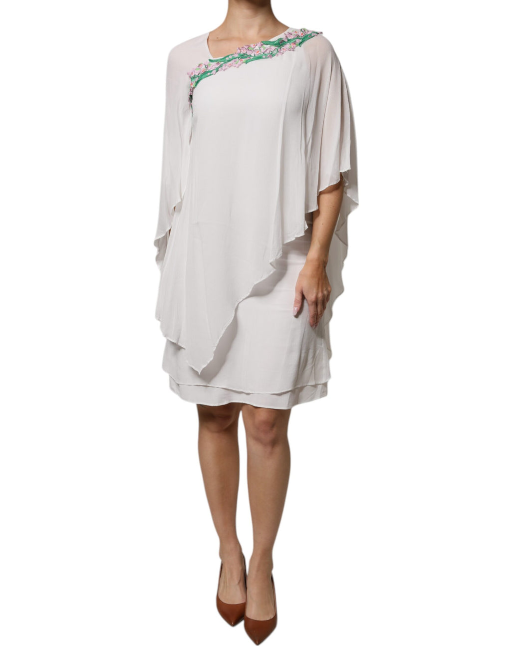 Blumarine White Floral Embroidered Viscose Chiffon Slip Dress