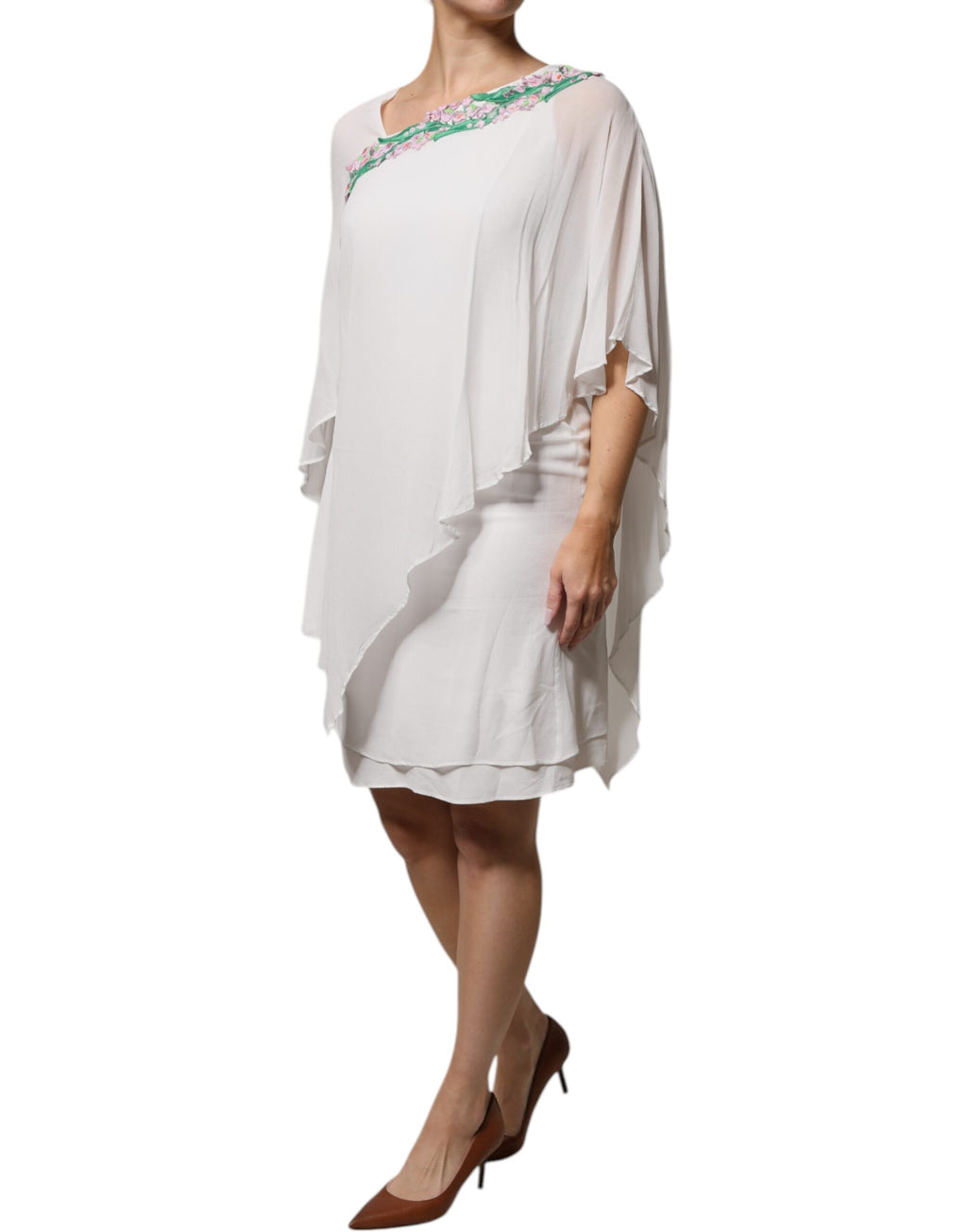 Blumarine White Floral Embroidered Viscose Chiffon Slip Dress